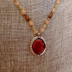 Beaded Necklace w/Amber Cabochon